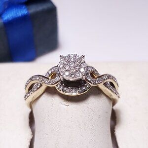 Estate .45ctw Natural Diamond Cluster TopTwist Band 10Kt YG Engagement Ring22547